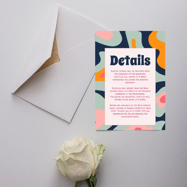 Retro Groovy Waves Colorful Wedding Begleitkarte (Von Creator hochgeladen)