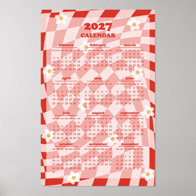 Retro Groovy Wavy Karomuster 2027 Kalender Poster (Vorne)