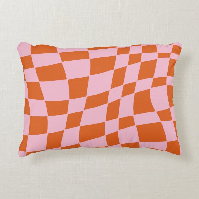 Retro Groovy Wavy Psychedelic Checkerboard Karo Y Dekokissen (Vorderseite)