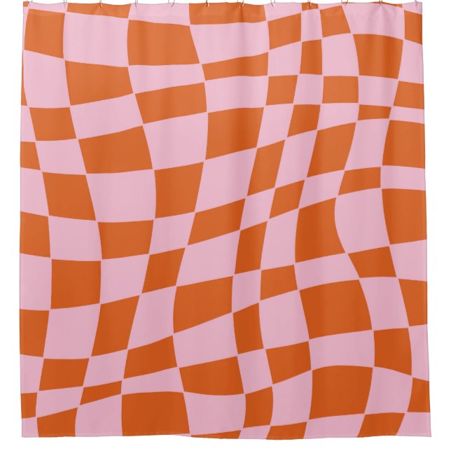 Retro Groovy Wavy Psychedelic Checkerboard Karo Y Duschvorhang (Vorderseite)