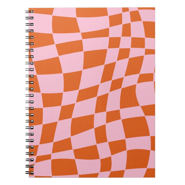 Retro Groovy Wavy Psychedelic Checkerboard Karo Y Notizblock (Vorderseite)