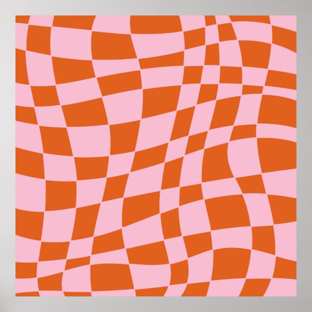Retro Groovy Wavy Psychedelic Checkerboard Karo Y Poster (Vorne)