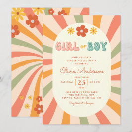 Retro Groovy Wavy Stripes Gender Reveal Party Einladung