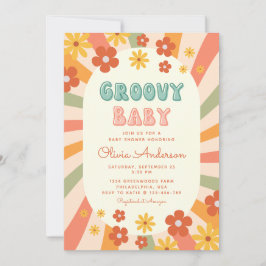 Retro Groovy Wavy Sunshine Blume Babydusche Einladung