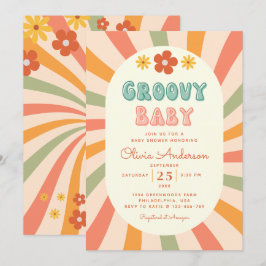 Retro Groovy Wavy Sunshine Blume Babydusche Einladung