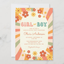 Retro Groovy Wavy Sunshine Blume Gender Reveal