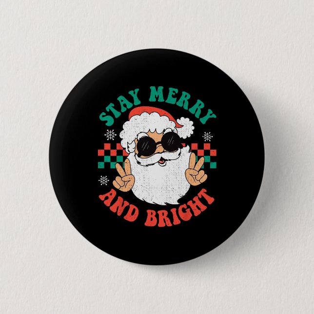 Retro Groovy Weihnachten Fröhlich Bleib Hell Hippi Button (Vorderseite)