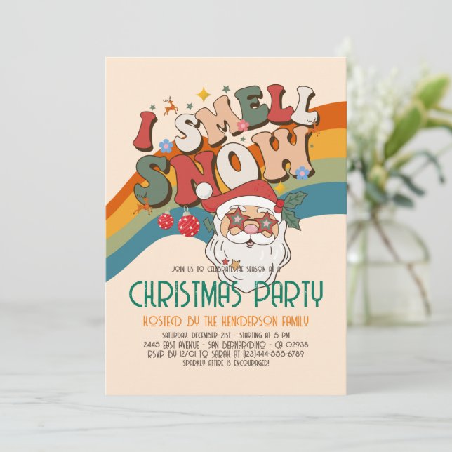 Retro Groovy Weihnachts Weihnachtsfeier Einladung (Stehend Vorderseite)