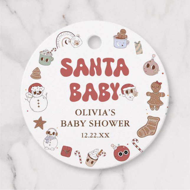 Retro Groovy Weihnachtsdusche Geschenkanhänger (Vorderseite)