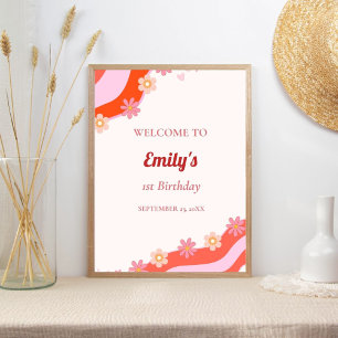Retro Groovy Welcome Baby Geburtstag Poster