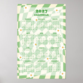 Retro Groovy Wellen Checkered Muster 2027 Kalender Poster