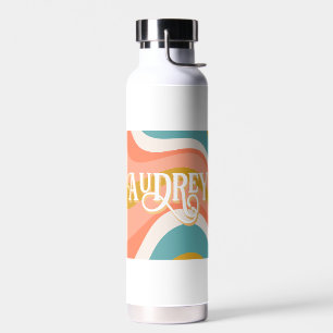 Retro Groovy Wellenlinien Personalisierter Name Trinkflasche