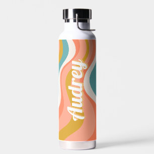 Retro Groovy Wellenmuster personalisierter Name Trinkflasche
