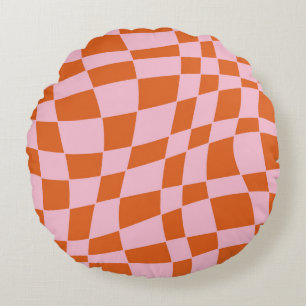 Retro Groovy Wellige Psychodelische Schachbrettmus Rundes Kissen