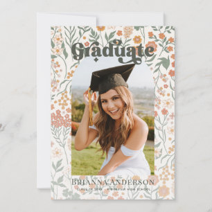 Retro Groovy Wildblume Arch Abschluss Foto Einladung