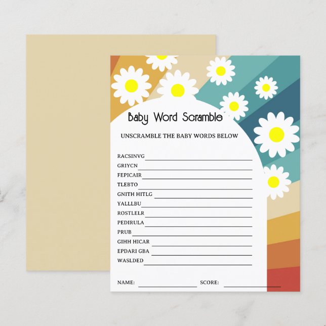 Retro Groovy - Word Scramble | Baby Showspiel (Vorne/Hinten)