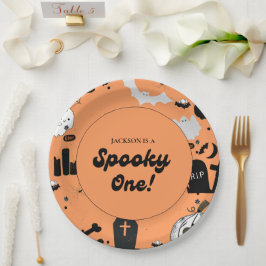 Retro Grooy Spooky ein Halloween erster Geburtstag Pappteller