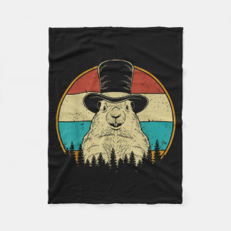 Retro Groundhog Day Cute Woodchuck Groundhog Whisp Fleecedecke