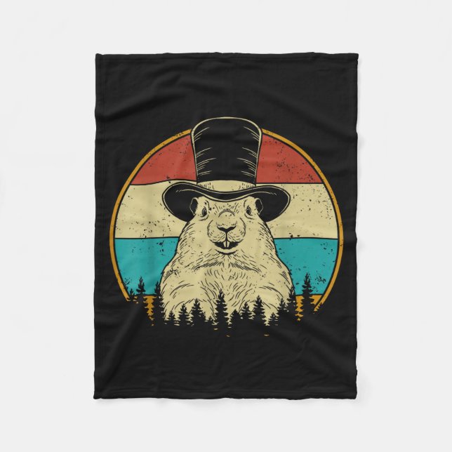 Retro Groundhog Day Cute Woodchuck Groundhog Whisp Fleecedecke (Vorderseite)