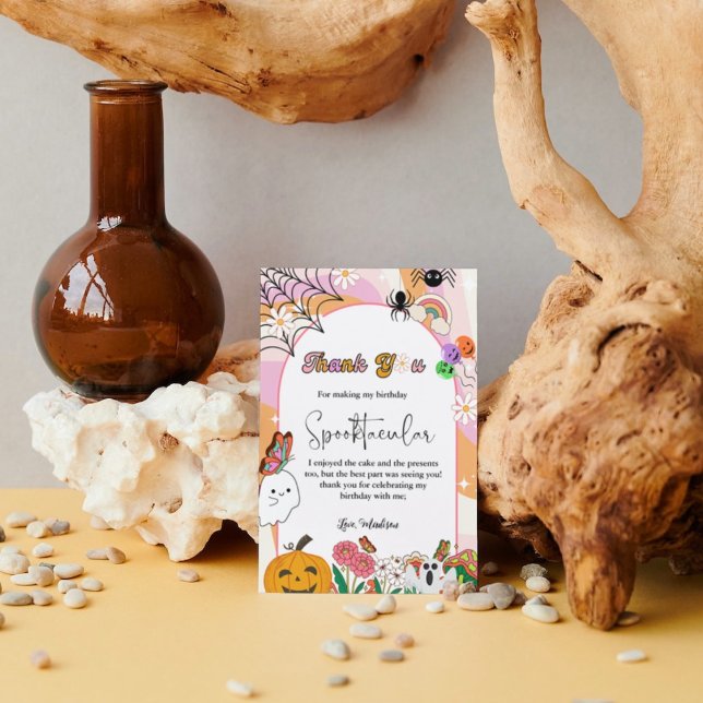 Retro Grovvvy Halloween Geburtstag Dankeschön Kart Ankündigung (Von Creator hochgeladen)