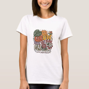 Retro Grow With The Flow T-Shirt   Boho Botanisch