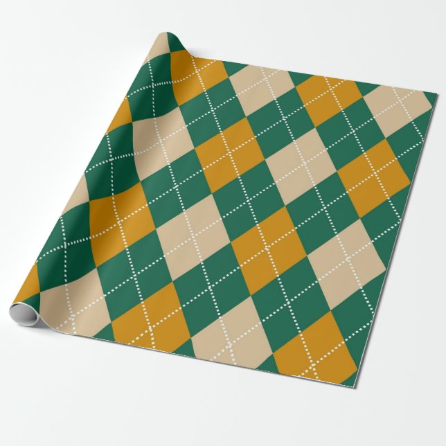 Retro Grün Beige Senf Argyle-Muster Geschenkpapier (Ungerollt)