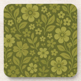 Retro-Grün Blumen Hard Plastic & Kork Untersetzer