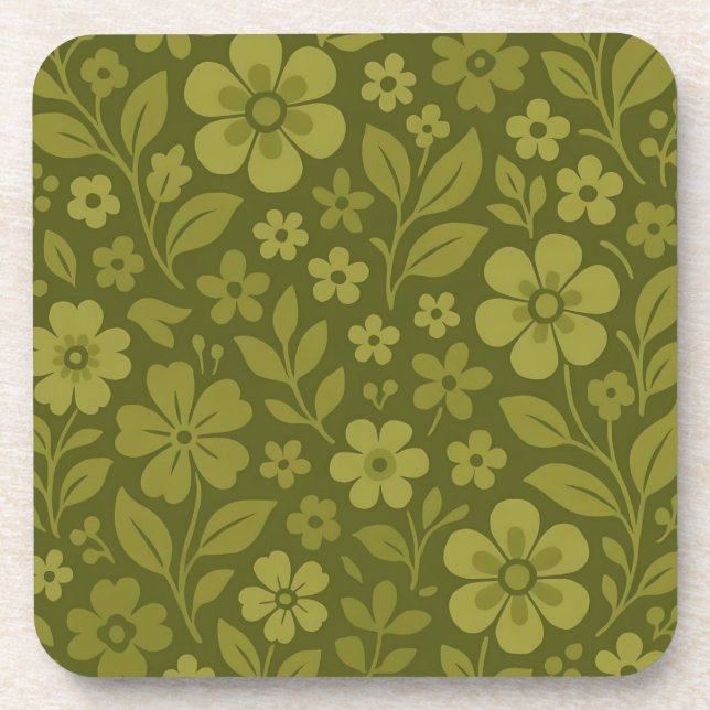 Retro-Grün Blumen Hard Plastic & Kork Untersetzer  (Vorderseite)