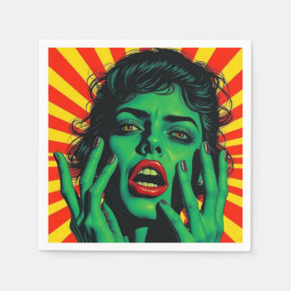 Retro-Grün-Frau Pop Art Serviette