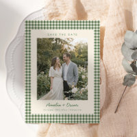 Retro Grün Gingham Karo Muster Foto Hochzeit