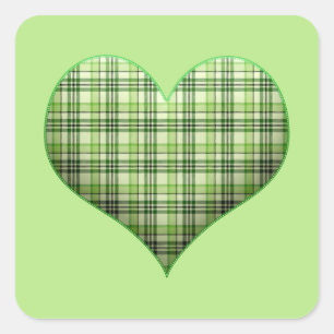 Retro grün kariert plüsch Herz St. Patrick   Quadratischer Aufkleber