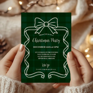 Retro Grün Kariert Whimsical Weihnachten  Einladung