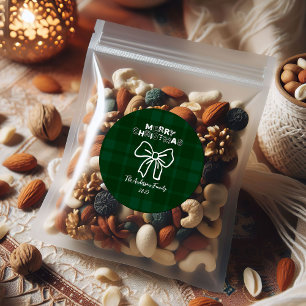 Retro-Grün Kariert Whimsical Weihnachten Runder Aufkleber