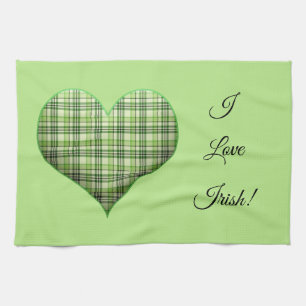 Retro grün kariertes Herz St. Patrick Ich liebe Ir Geschirrtuch