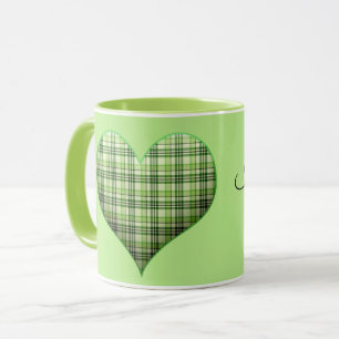Retro grün kariertes Herz St. Patrick Ich liebe Ir Tasse