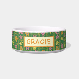Retro Grün Patchwork Blumen Custom Mittel Hund Napf