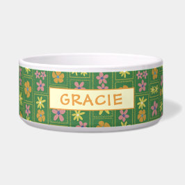 Retro Grün Patchwork Blumenmuster Maßgeschneidert  Napf