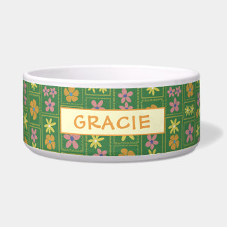 Retro Grün Patchwork Blumenmuster Maßgeschneidert Napf