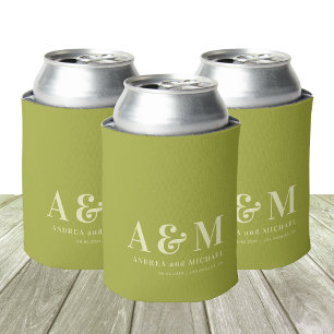 Retro Grün- und Elfenbein-Monogramm-Hochzeits-Dose Dosenkühler