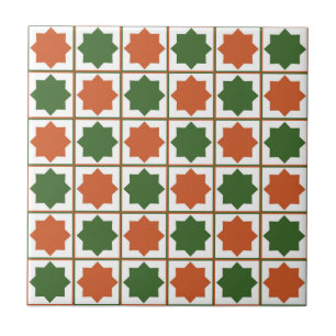 Retro Grün und verbranntes Orange Islamisches geom Fliese