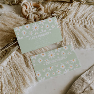 Retro Grün Weiße Groovy Florale Boho Einzigartige  Visitenkarte