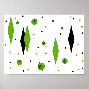 Retro grüne Diamanten u. Sternexplosion-Plakat Poster