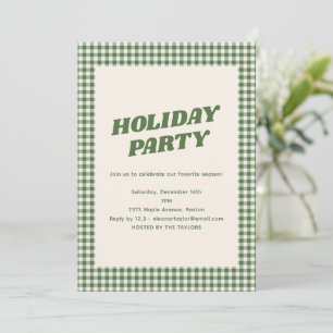Retro-grüne Gingham-Karo-Party zur Weihnachtszeit Einladung