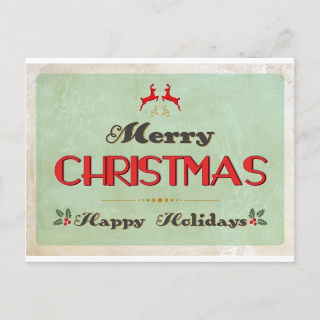 Retro grüne Weihnachtskarte Feiertagspostkarte (Vorderseite)