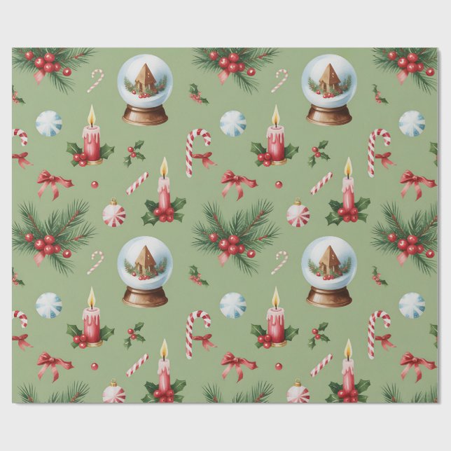 Retro-grüne Weihnachtspapier Geschenkpapier (Flach)