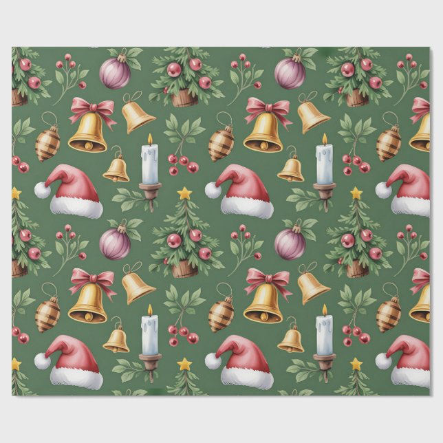 Retro-grüne Weihnachtspapier Geschenkpapier (Flach)