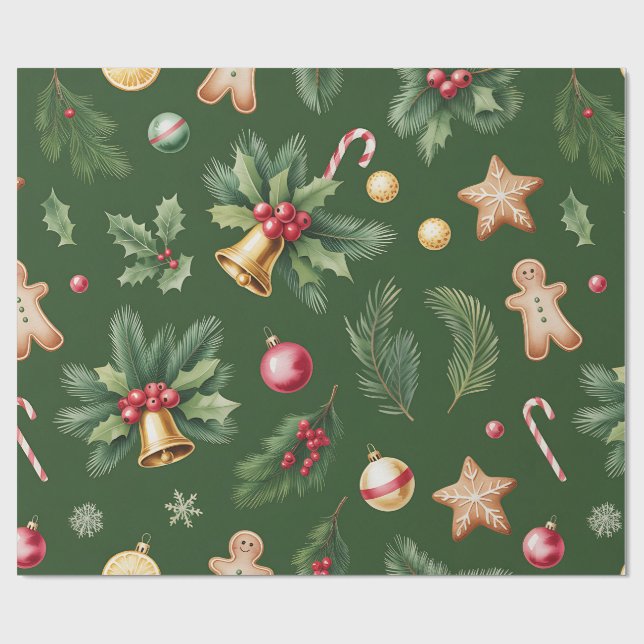 Retro-grüne Weihnachtspapier Geschenkpapier (Flach)