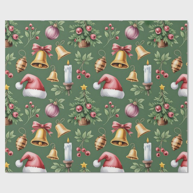 Retro-grüne Weihnachtsverpackungspapier Geschenkpapier (Flach)