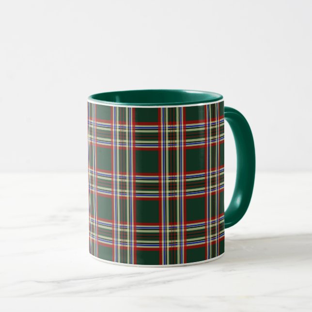 Retro-grüner Karo-Feiertagsbecher Tasse (VorderseiteRechts)