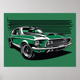 Retro grüner Muscle-Car Seiten Pop-Art Illustratio Poster